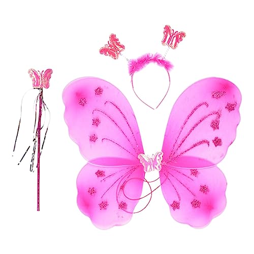 Perfeclan Feenkostüm Set für Mädchen, Kinderkostüm, Schmetterlingsflügel, Kinder Cosplay Outfit, Mädchenkostüm für, Hellrot von Perfeclan