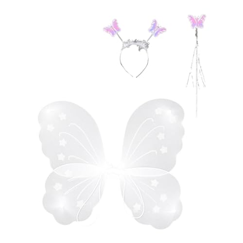 Perfeclan Feenkostüm Set für Mädchen, Kinderkostüm, Schmetterlingsflügel, Kinder Cosplay Outfit, Mädchenkostüm für, Weiss von Perfeclan