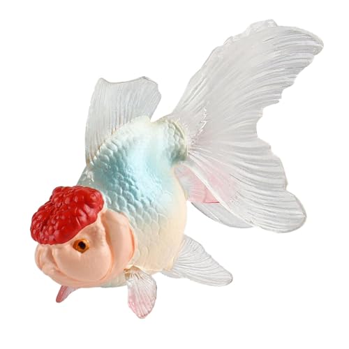 Perfeclan Fischfigur, Spielzeug, Aquarium, Landschaftsdekoration, pädagogische Partygeschenke, Kleintier-Spielset, weißer Oranda mit rotem Kappenmodell von Perfeclan