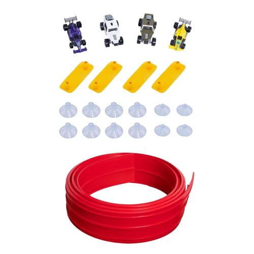 Perfeclan Flexible Rennwagen-Rampenbahn, Kinderspielzeug, Geschenke, leicht, vielseitig, mit 4 Mini-Druckgussautos, Saugnapfhalterung, für von 3 bis 4 von Perfeclan