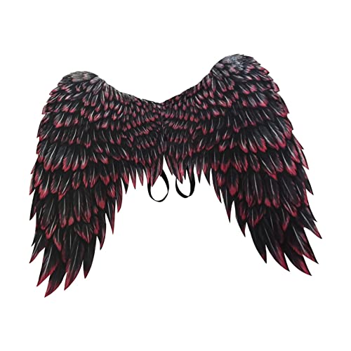 Perfeclan Große Engelsflügel Kostümzubehör Kostüm Cosplay Vliesstoff Bedruckt für Karneval Festliche Party Karneval Männer und Frauen Unisex, Schwarz Rot von Perfeclan