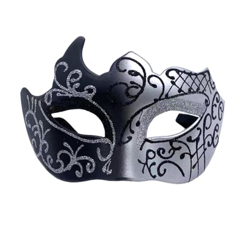 Perfeclan Halbe Gesichtsmaske, Maskerade-Maske, Cosplay, Neuheit, Requisiten, Karneval-Maske für Geburtstagsfeier, Festival, Bühnenauftritt, Halloween, Schwarzes Silber von Perfeclan