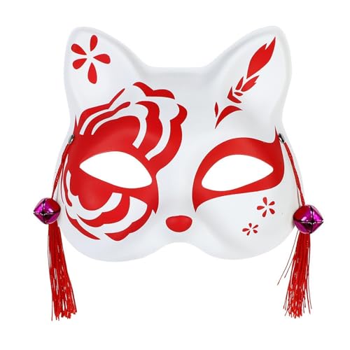Perfeclan Half Face Katze Halloween Kostüm Zubehör Tier Cosplay für Musik Festival Party Gastgeschenk Rollenspiele Ostern, Rot und weiß von Perfeclan