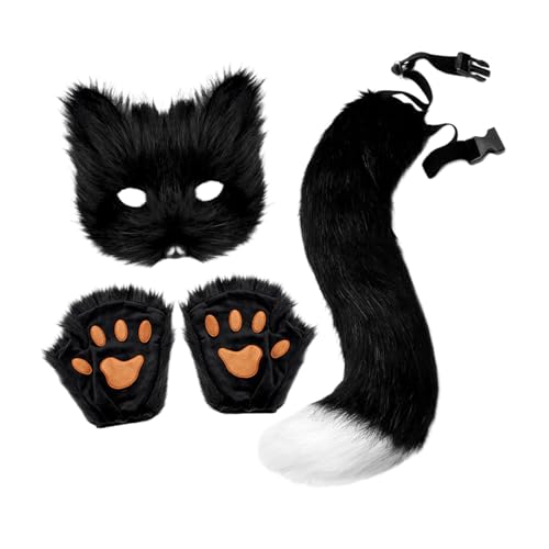 Perfeclan Halloween Cosplay Kostüme Plüsch Katze Ohren Katze Schwanz Kopfbedeckung Set Damen Fancy Dress für Karneval Maskerade Thema Partei, Mehrfarbig Perfeclan Halloween Cosplay Kostüme Plüsch Katze Ohren Katze Schwanz Kopfbedeckung Set Damen Fancy Dress für Karneval Maskerade Thema Partei, Mehrfarbig von Perfeclan