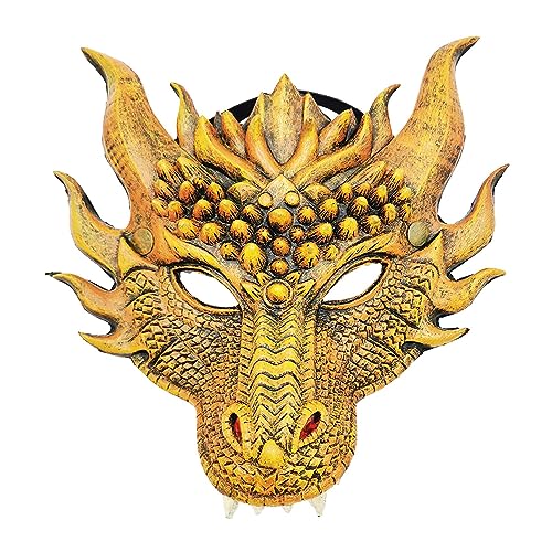 Perfeclan Halloween Cosplay Maske Drachen Gesichtsmaske Erwachsene Tiermaske Foto Requisiten Gruselige Gesichtsbedeckung Kostümzubehör für Ostern Rollenspiele P, Gelb von Perfeclan