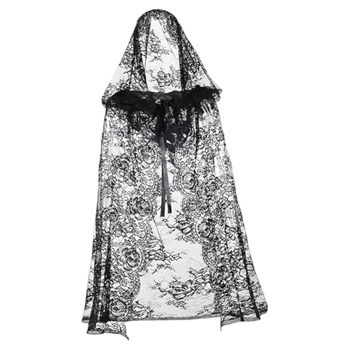 Perfeclan Halloween Hexenumhang Spitzen-Tüllumhang Vielseitiges Accessoire mit Bindeverschluss, 90cm von Perfeclan