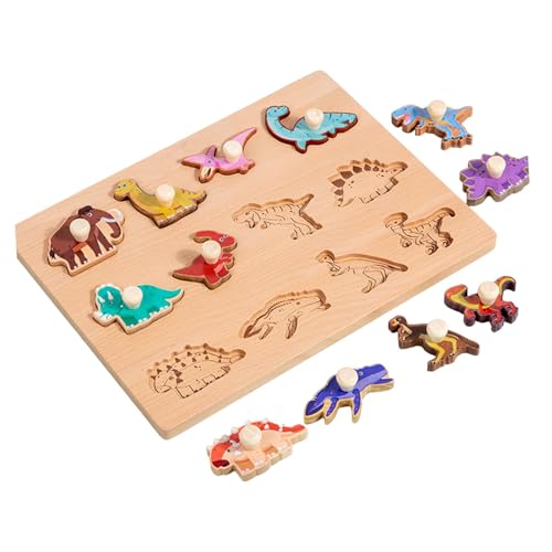 Perfeclan Holzform-Steckpuzzle, Montessori-Spielzeug, langlebig, pädagogisches Feinmotorik-Formsortierbrett für Kinder, Baby-Geburtstagsgeschenke, Dinosaurier von Perfeclan
