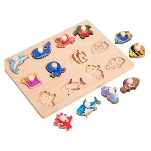 Perfeclan Holzform-Steckpuzzle, Montessori-Spielzeug, langlebig, pädagogisches Feinmotorik-Formsortierbrett für Kinder, Baby-Geburtstagsgeschenke, Marine von Perfeclan