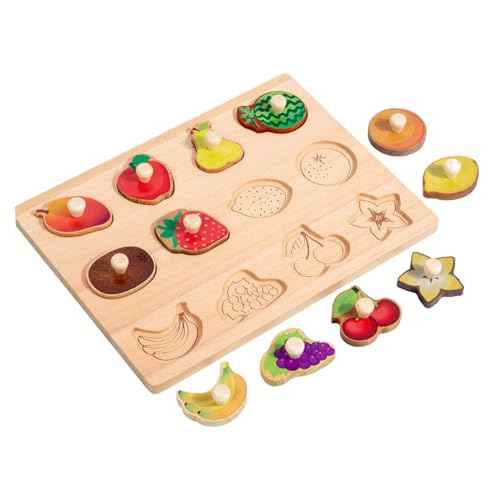 Perfeclan Holzform-Steckpuzzle, Montessori-Spielzeug, langlebig, pädagogisches Feinmotorik-Formsortierbrett für Kinder, Baby-Geburtstagsgeschenke, Obst von Perfeclan