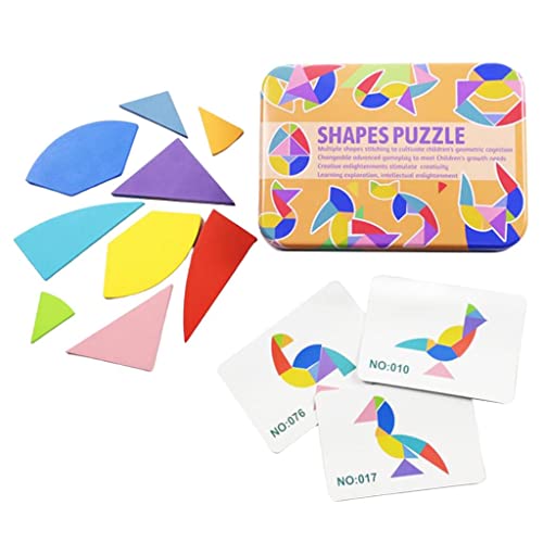 Perfeclan Holzmusterblöcke Spaß Lernspielzeug für 9 Tangram Formen Puzzle Blöcke Set mit 50 Karten Und 9 Blöcken - Eierform von Perfeclan