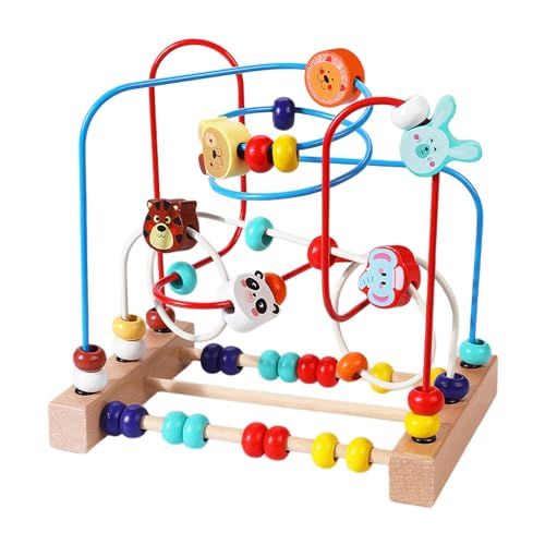 Perfeclan Holzperlen-Labyrinth-Spielzeug, Perlen-Rollenspielzeug, Neujahrsgeschenk, Aktivitätsspiel, buntes Achterbahn-Spielzeug für Kinder im Alter von 0–3, 22.5x22.5x15cm A von Perfeclan
