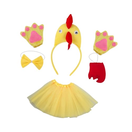 Perfeclan Hühnerkostüm-Kostümzubehör für Cosplay, Halloween, Feiertage, Mädchen und Kinder, Gelb mit Rotem Schwanz von Perfeclan