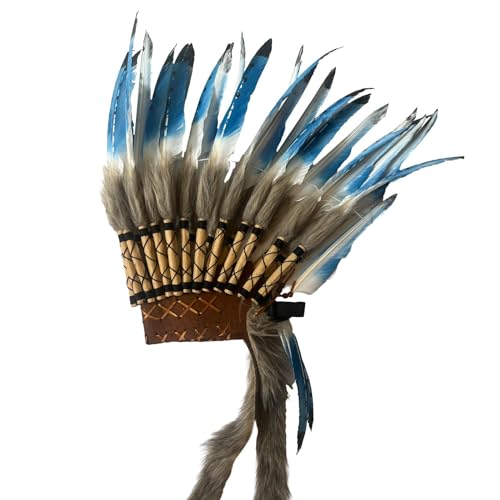 Perfeclan Indischer Hut, Kopfbedeckung, dekoratives Feder-Kopfschmuck-Stirnband für Männer und Frauen, für Party, Bühnenauftritt, Halloween, Cosplay, Kostüm von Perfeclan