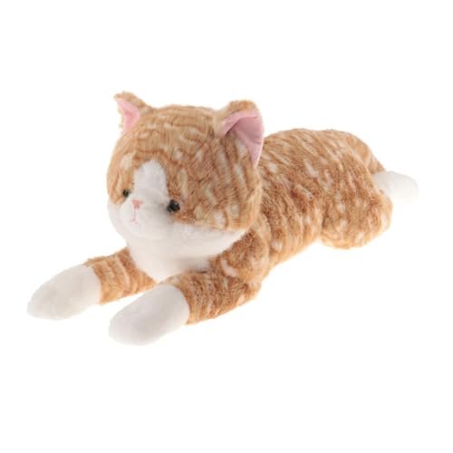 Perfeclan Katze Plüschtier Geburtstagsgeschenk Kuscheltier Bequeme Ornament Plüschpuppe für Urlaub Sofa Auto Heimdekoration, Gelb Gestreift von Perfeclan