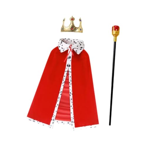 Perfeclan King Robe Crown Cosplay Kostüm Set mit Stick, robuster Königin -Robe für Kinder Erwachsene, Rot von Perfeclan