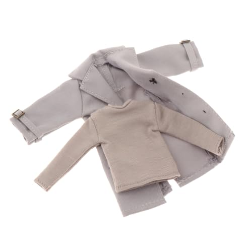 Perfeclan Kleidung für männliche Actionfiguren im Maßstab 1/12, Trenchcoat, zweireihig, einfarbig, Kostümzubehör mit langärmeligem Unterhemd, Grau Perfeclan Kleidung für männliche Actionfiguren im Maßstab 1/12, Trenchcoat, zweireihig, einfarbig, Kostümzubehör mit langärmeligem Unterhemd, Grau von Perfeclan