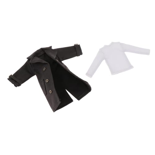 Perfeclan Kleidung für männliche Actionfiguren im Maßstab 1/12, Trenchcoat, zweireihig, einfarbig, Kostümzubehör mit langärmeligem Unterhemd, Schwarz Perfeclan Kleidung für männliche Actionfiguren im Maßstab 1/12, Trenchcoat, zweireihig, einfarbig, Kostümzubehör mit langärmeligem Unterhemd, Schwarz von Perfeclan