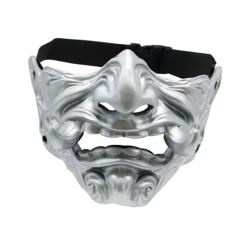 Perfeclan Kopf Grimasse Cosplay Maske Japanische Grimasse Maske Einfach zu tragen Neuheit Gruselige Kopfmaske für Bühnenauftritte Bars Ball, Silber von Perfeclan