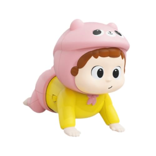 Perfeclan Kriechende Babypuppe elektrische Babykriechpuppe Interaktive Babymusikspielzeug Sensorisches Musical Toy für Kleinkinder Kinder, Rosa Bär von Perfeclan