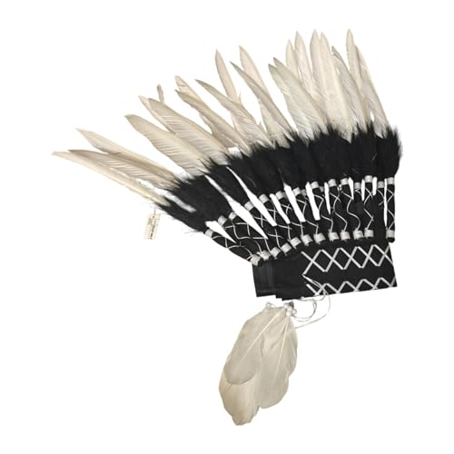 Perfeclan Künstliche Federkopfschmuck, indischer Hut Kopfschmuck Haar Band Accessoire Kopfbedeckung, Schwarz-Weiss von Perfeclan