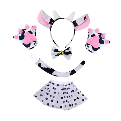 Perfeclan Kuh Cosplay Set Ohrs Haarband Fliege Sketchhandschuhe Schwanz Eingerichtet für Party, Bowtie mit Bell von Perfeclan