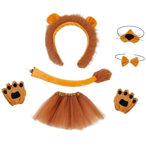 Perfeclan Mädchen Löwenkostüm Zubehör Set für Tierthemen Cosplay Pfotenhandschuhe, 30 cm Großes Kostüm von Perfeclan