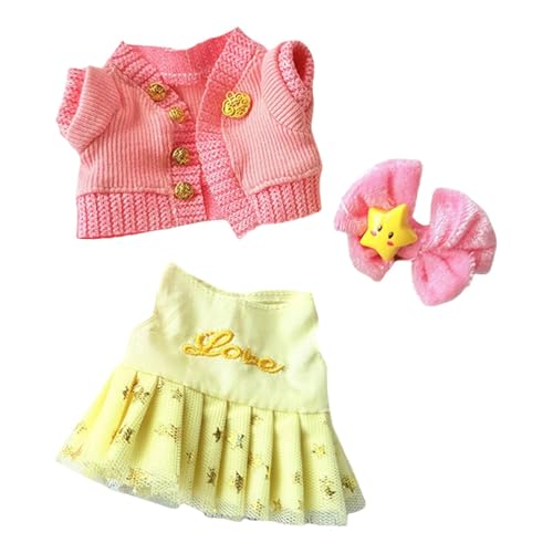 Perfeclan Mini 17cm 6inch Puppenkleidung Kleid Mädchen Puppenoutfits mit Haarschmuck Handarbeit Schöner entzückender Strickpullover Mädchen Geschenke, 3 Stück Rosa von Perfeclan