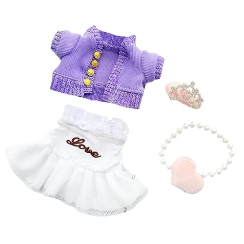Perfeclan Mini 17cm 6inch Puppenkleidung Kleid Mädchen Puppenoutfits mit Haarschmuck Handarbeit Schöner entzückender Strickpullover Mädchen Geschenke, 4 Stück Lila von Perfeclan