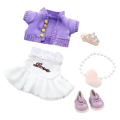 Perfeclan Mini 17cm 6inch Puppenkleidung Kleid Mädchen Puppenoutfits mit Haarschmuck Handarbeit Schöner entzückender Strickpullover Mädchen Geschenke, Lila mit Schuhen von Perfeclan