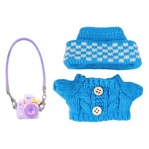 Perfeclan Mini-Puppenkleidung, Anzug, handgefertigtes Spielzeug, weicher Pullover und Mütze, Puppen-Outfit für 15 cm/17 cm große Puppen, Cosplay, DIY-Zubehör, Blau Perfeclan Mini-Puppenkleidung, Anzug, handgefertigtes Spielzeug, weicher Pullover und Mütze, Puppen-Outfit für 15 cm/17 cm große Puppen, Cosplay, DIY-Zubehör, Blau von Perfeclan