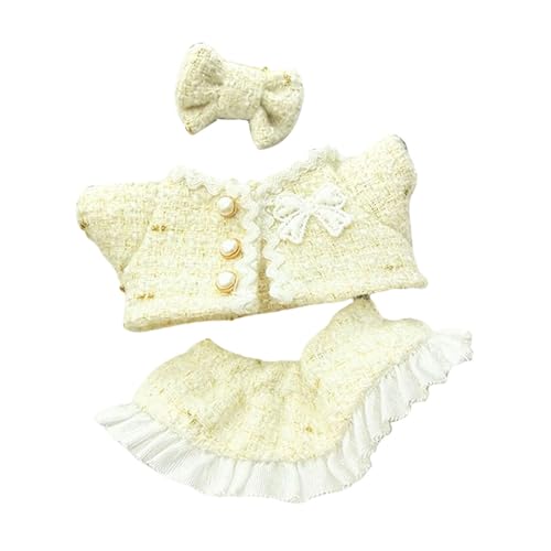 Perfeclan Mini-Puppenkleidungskostüm (17 cm), leicht zu tragende Kleidung, bezaubernd, mit modischem Mantel, Kleid und Haar-Accessoire für -Sammler, Weiß von Perfeclan