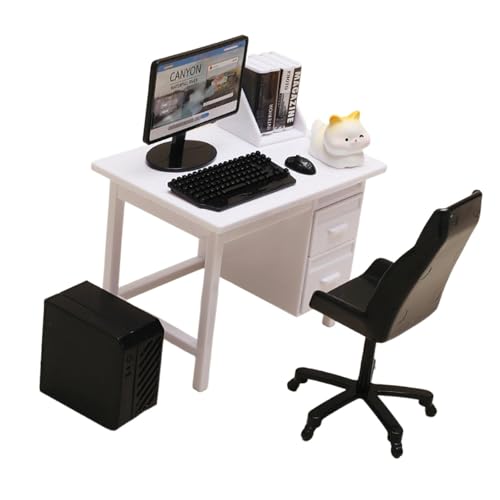 Perfeclan Miniatur-Computer-Set, Puppenhausmöbel, Tisch und Stuhl, modernes Geburtstagsgeschenk, Landschaftsrequisiten, kreative Mini-Puppenhaus-Dekoration, Weißer Schreibtisch Perfeclan Miniatur-Computer-Set, Puppenhausmöbel, Tisch und Stuhl, modernes Geburtstagsgeschenk, Landschaftsrequisiten, kreative Mini-Puppenhaus-Dekoration, Weißer Schreibtisch von Perfeclan