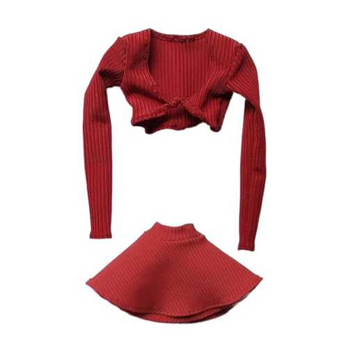 Perfeclan Miniatur-Langarm-Crop-Top-Outfit im Maßstab 1:6, modische Miniatur-Trendkleidung für 12-Zoll-Frauenfiguren, Zubehör, Rot von Perfeclan