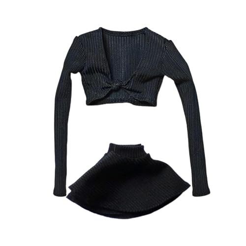 Perfeclan Miniatur-Langarm-Crop-Top-Outfit im Maßstab 1:6, modische Miniatur-Trendkleidung für 12-Zoll-Frauenfiguren, Zubehör, Schwarz von Perfeclan