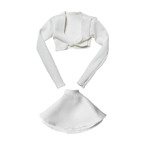 Perfeclan Miniatur-Langarm-Crop-Top-Outfit im Maßstab 1:6, modische Miniatur-Trendkleidung für 12-Zoll-Frauenfiguren, Zubehör, Weiss von Perfeclan