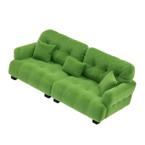 Perfeclan Miniatur-Puppenhaus-Sofa, beflockte Möbel, Ornament, Moderne DIY-Szene, Wohnzimmer, klassisches Miniatur-Spielzeug, Modell, Puppenhaus-Couch, 1 12 Grün von Perfeclan