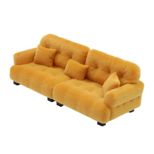 Perfeclan Miniatur-Puppenhaus-Sofa, beflockte Möbel, Ornament, Moderne DIY-Szene, Wohnzimmer, klassisches Miniatur-Spielzeug, Modell, Puppenhaus-Couch, 1 20 Braun von Perfeclan