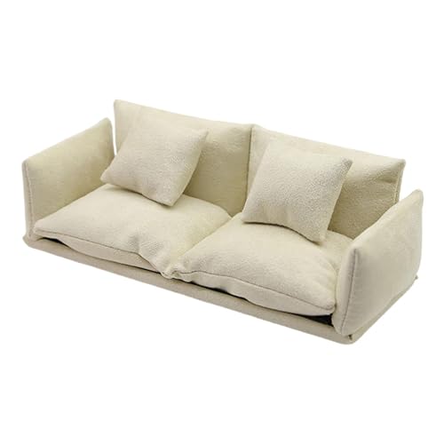 Perfeclan Miniatur-Sofa, beflockte Möbel, Miniatur-Spielzeugmodell im Maßstab 1/12, künstlich, realistisch, klassisches Wohnzimmer, Schlafzimmer, Mikroszene, Beige von Perfeclan