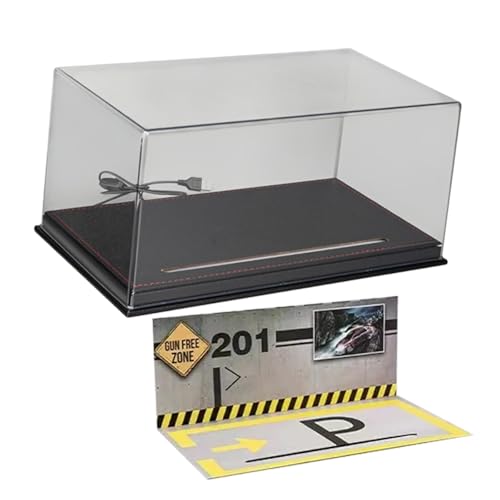 Perfeclan Modellauto-Vitrine im Maßstab 1:24, Desktop-Dekoration mit Licht und Parkplatzszene für Geburtstagsgeschenk-Layout-Sammler, Schwarz Perfeclan Modellauto-Vitrine im Maßstab 1:24, Desktop-Dekoration mit Licht und Parkplatzszene für Geburtstagsgeschenk-Layout-Sammler, Schwarz von Perfeclan