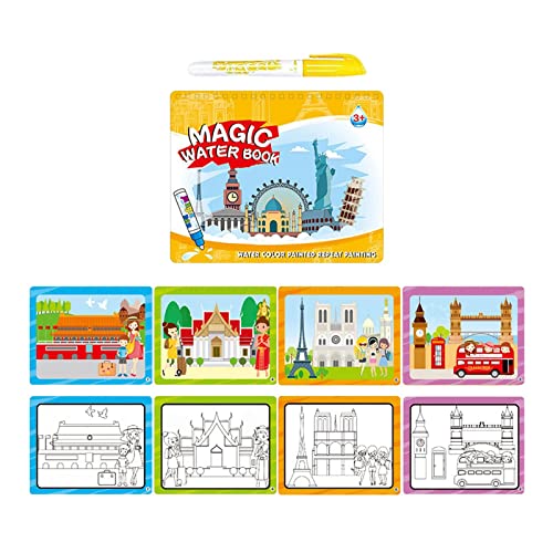 Perfeclan Niedliches Wassermalbuch Kunstspielzeug Geschenke Pädagogisches Mehrzweck-buntes Zeichentablett für Partys Lernaktivitäten Vorschulanfänger, Gebäude von Perfeclan