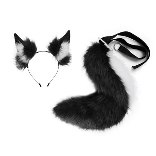 Perfeclan Ohren Stirnband und Schwanz Set Geschenk Tier Ohren Haar Hoop für Leistung Prom Geschenke, Schwarz-Weiss Perfeclan Ohren Stirnband und Schwanz Set Geschenk Tier Ohren Haar Hoop für Leistung Prom Geschenke, Schwarz-Weiss von Perfeclan