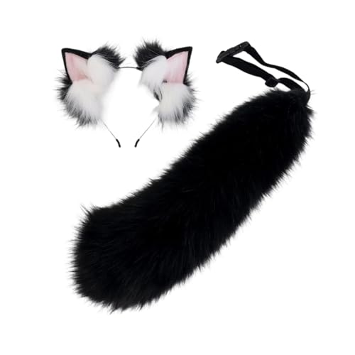 Perfeclan Ohren- und Schwanz-Set, Geschenk, verstellbar, für und Erwachsene, Karneval, Ostern, Spielen, Schwarz-Weiss von Perfeclan