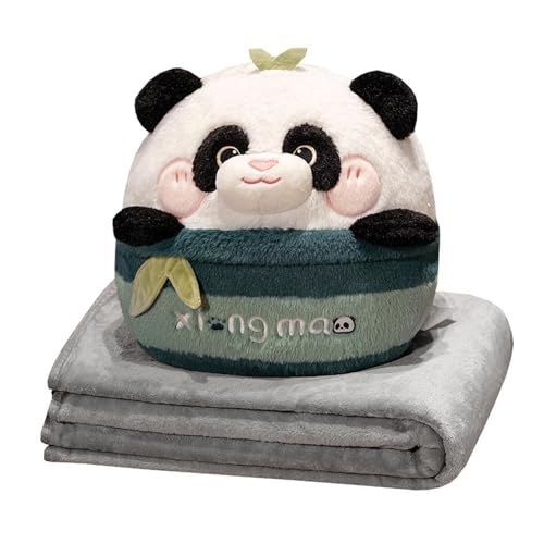 Perfeclan Panda-Plüschkissen, dekorative Plüschtiere mit Decke, süße Heimdekoration, ausgestopfte Puppe, Büro-Taillenkissen für Couch, Schlafsofa von Perfeclan