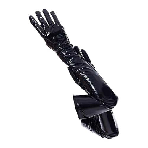 Perfeclan Patentlederhandschuhe Ellbogen Lange Handschuhe glänzender Finger für Frau Fäustlinge für Halloween Cosplay Tanzkleidung Weihnachtsabend, Schwarz Perfeclan Patentlederhandschuhe Ellbogen Lange Handschuhe glänzender Finger für Frau Fäustlinge für Halloween Cosplay Tanzkleidung Weihnachtsabend, Schwarz von Perfeclan