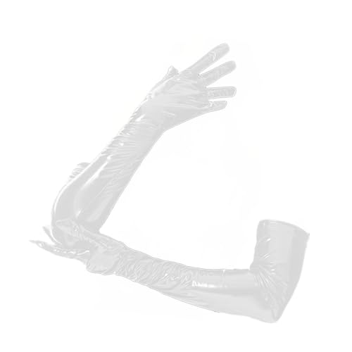 Perfeclan Patentlederhandschuhe Ellbogen Lange Handschuhe glänzender Finger für Frau Fäustlinge für Halloween Cosplay Tanzkleidung Weihnachtsabend, Weiß von Perfeclan