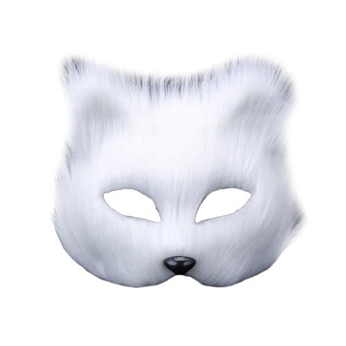 Perfeclan Pelziger Maske Tier Cosplay Maske Karneval Maske Prom Maske Urlaub Requisiten Kopfbedeckung Mardi Gras Maske Bar Gesichtsbedeckung Kostüm Maske, Weiß von Perfeclan