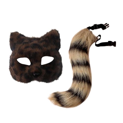 Perfeclan Pelzmaske und Schwanz, Abschlussballmaske, Kostümzubehör für Club-Rollenspiele, Karneval, Braun Perfeclan Pelzmaske und Schwanz, Abschlussballmaske, Kostümzubehör für Club-Rollenspiele, Karneval, Braun von Perfeclan