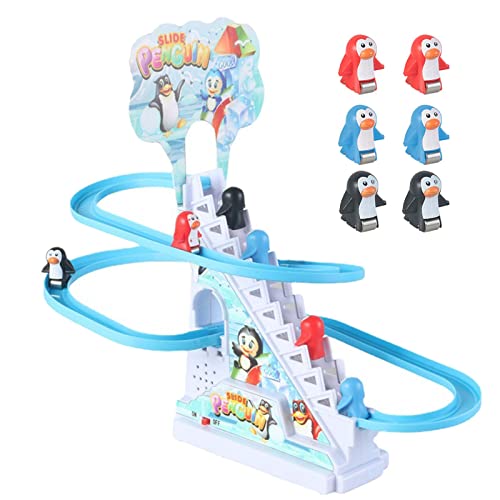 Perfeclan Pinguin-Rennstreckenspiel, kleine Pinguin-Spielzeugtreppe mit blinkenden Lichtern, unterhaltsames Rennstrecken-Spielset, von Perfeclan
