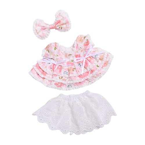 Perfeclan Plissiertes Kleid für Plüschpuppen, Anziehkleidung, Rollenspielkostüme, pädagogisch wertvoll, mit Haar-Accessoire, kurzem Rock für 7,87 Zoll große, Rosa von Perfeclan