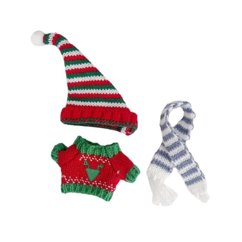Perfeclan Puppen-Weihnachtspullover, Puppenkleidung für kleine Mädchen, süße Mode, DIY-Puppenspielzeug, Puppen-Outfits mit Mütze und Schal für 17 cm große, Grün Blau von Perfeclan